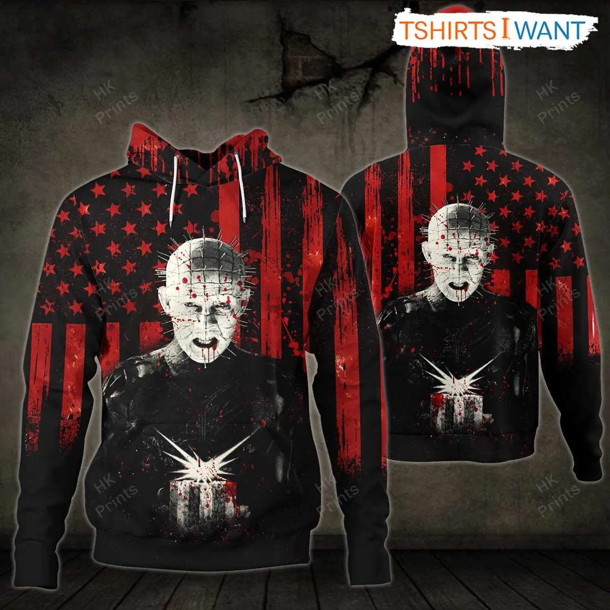 Hellraiser Merch Pinhead 3D Hoodie – American Flag Horror Theme, Scary Halloween Costume 2 Hellraiser Merch Pinhead American Flag Horror Hoodie 2 1.jpg