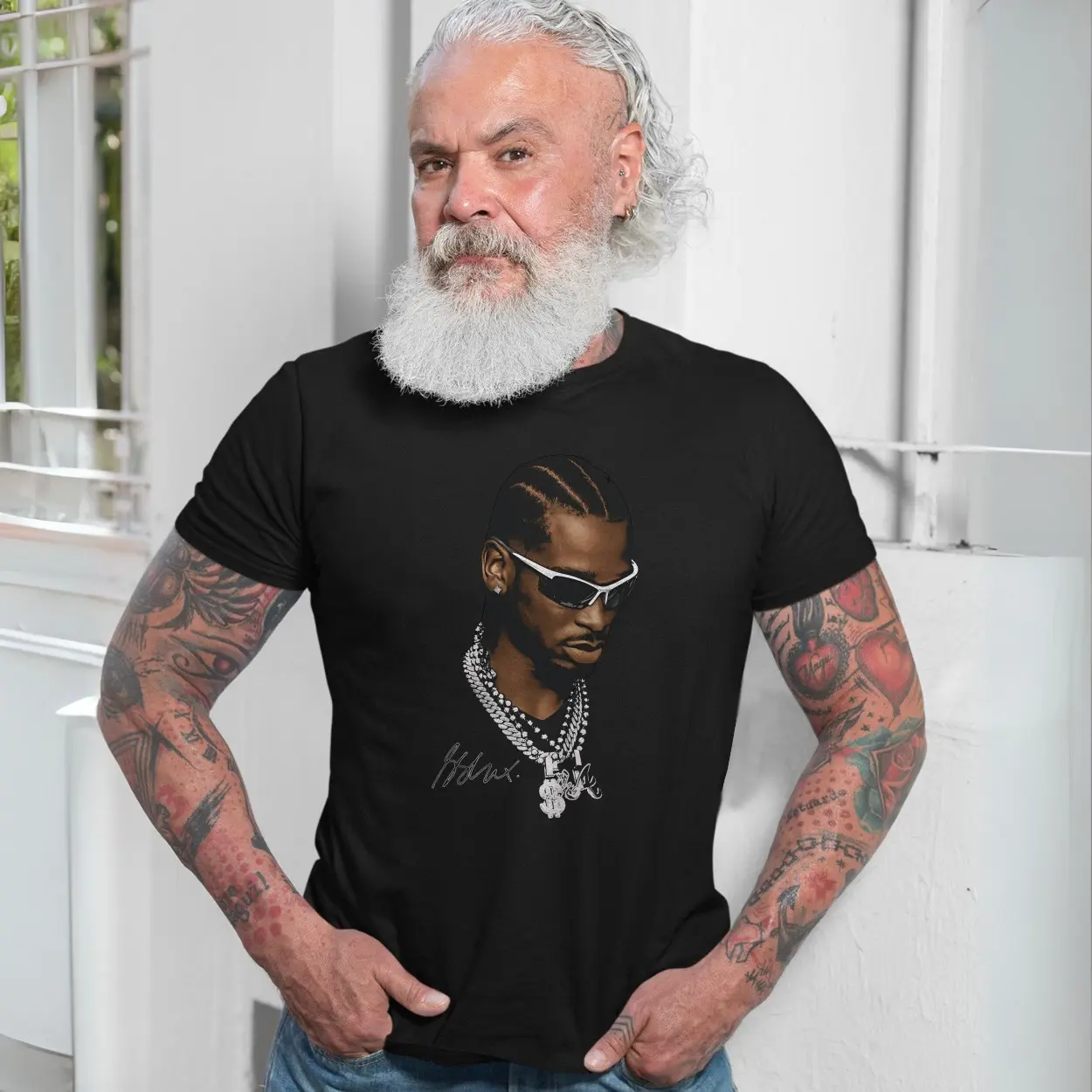 Hip Hop Streetwear T Shirt with Chains Braids Illustration 7 1.jpg