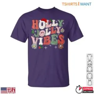Holly Jolly Vibes T-Shirt - Christmas Cheer Graphic Tee with Santa Hat 10 Holly Jolly Vibes Festive Season T Shirt 5 1.jpg