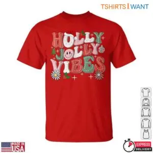 Holly Jolly Vibes T-Shirt - Christmas Cheer Graphic Tee with Santa Hat 11 Holly Jolly Vibes Festive Season T Shirt 6 1.jpg