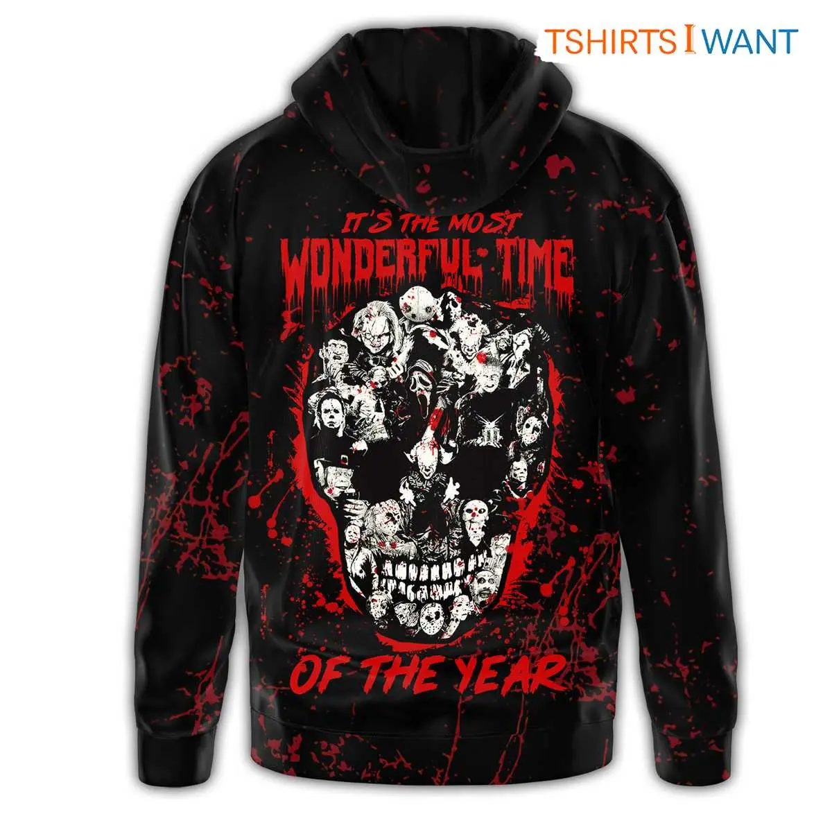 Horror Movie Character Hoodie - Wonderful Time of the Year, Spooky Season Zip-Up, All Over Printed 9 Horror Movie Character Hoodie Back View