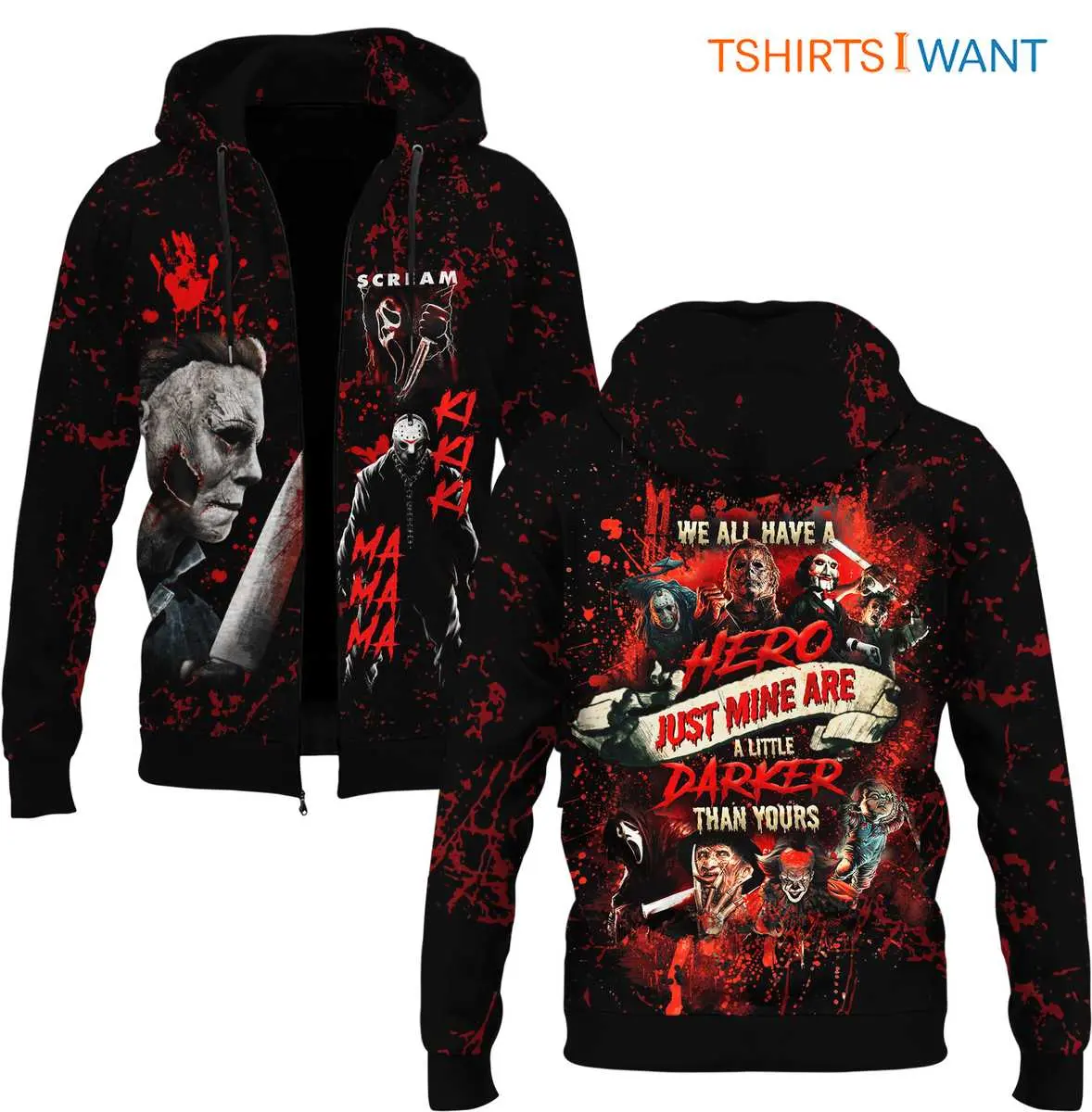 Horror Movie Villains Hoodies – Slasher Dark Hero Zip-Up AOP Halloween Apparel 8 Horror Movie Villains Hoodies