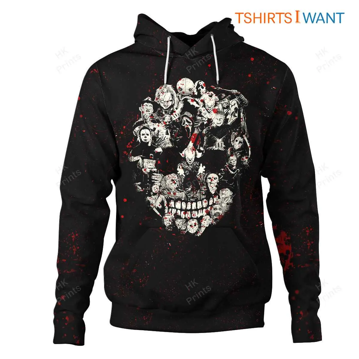 Horror Villains Hoodie with Skull Design – Ultimate Bloody Scary Halloween Clothing 6 Horror Villains Hoodie with Skull Design Front