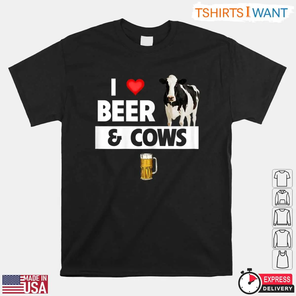 I Love Beer And Cows Funny Farmer T-Shirt 8 I Love Beer And Cows Funny Farmer T-Shirt Front View