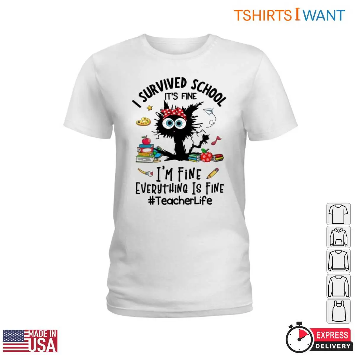 I Survived School T-Shirt - Funny Teacher Life Shirt with Cute Character 13 I Survived School Teacher T-Shirt Detail