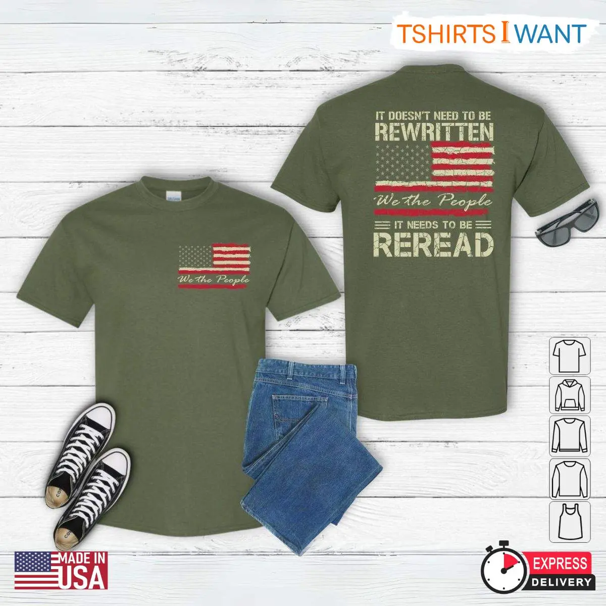 It Doesn't Need To Be Rewritten, It Needs To Be Reread T Shirt – We The People 1776 Vintage USA Flag Shirt 2