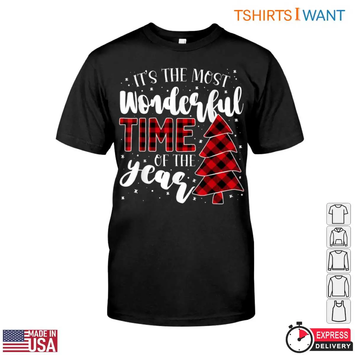 Its The Most Wonderful Time Christmas T Shirt Red Black Lumberjack Plaid Tree Design 1 1 1.jpg