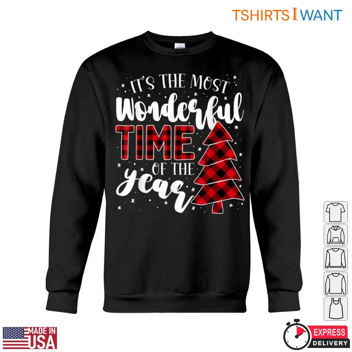 It's The Most Wonderful Time Christmas T-Shirt Red Black Lumberjack Plaid Tree Design 11 It's The Most Wonderful Time T-Shirt Detail