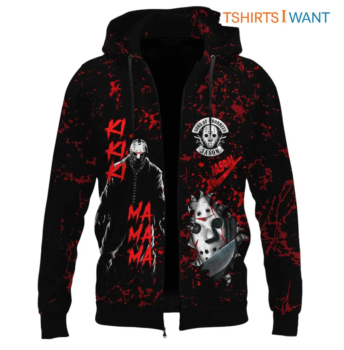 Jason Voorhees Hoodie - Friday the 13th Horror Movie Fan, Spooky Season 3D All Over Printed Zip-Up 9 Jason Voorhees Hoodie Detail View