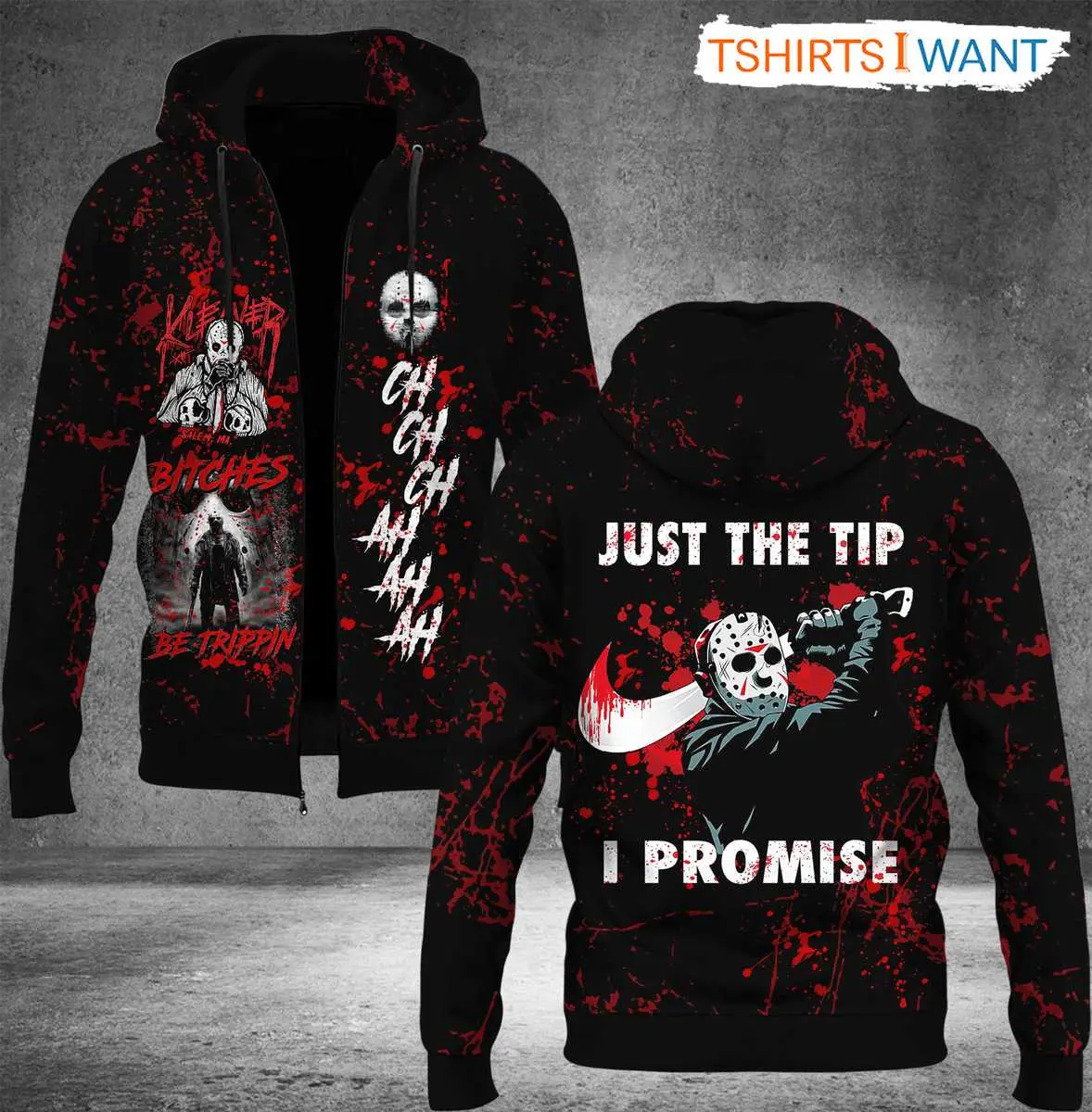 Jason Voorhees Hoodie with Mask - Kill Her Bitches, Be Trippin, Spooky Season Halloween Apparel 2 Jason Voorhees Hoodie with Mask Kill Her Bitches 2 1 1.jpg