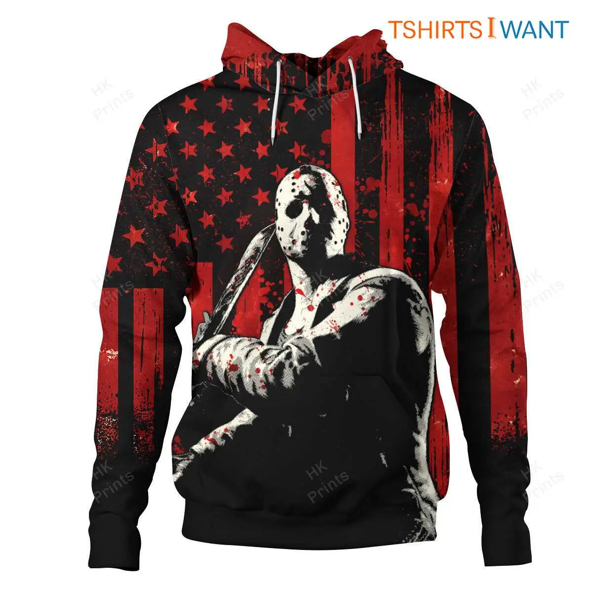 Jason Voorhees Hoodies with American Flag - Patriotic Horror Movie Fan Apparel, 3D Printed Hoodies 6 Jason Voorhees American Flag Horror Hoodie Front