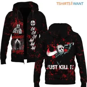 Jason Voorhees Zip-Up Hoodie - Just Kill It, Friday the 13th Fan, Spooky Season Halloween Apparel 6 Jason Voorhees Zip Up Hoodie Just Kill It Halloween 3 1 1.jpg