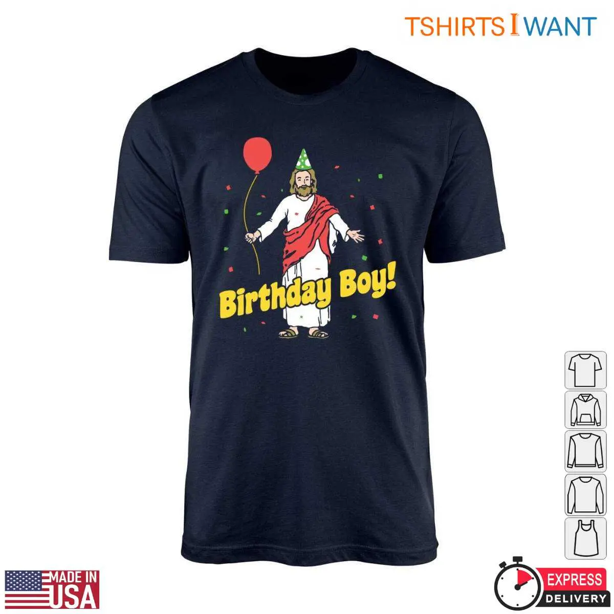 Jesus Image T-Shirt - Celebratory Balloon and Confetti Tee 10 Jesus Image T-Shirt Front View