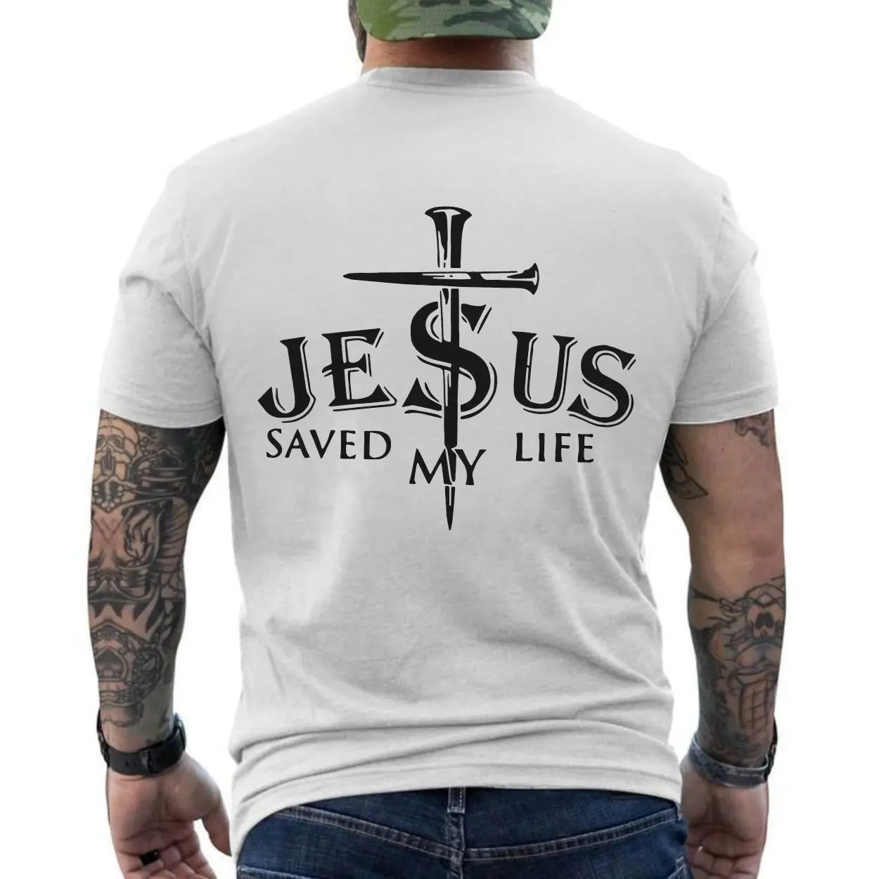 Jesus Saved My Life T shirt E28093 Christian Faith Nail Cross Design Tee 6.jpg