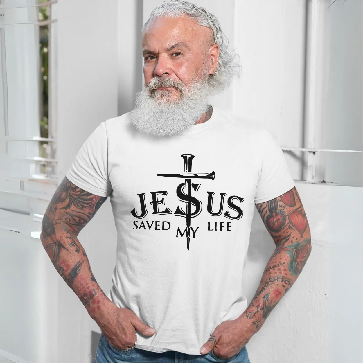 Jesus Saved My Life T shirt E28093 Christian Faith Nail Cross Design Tee 7.jpg