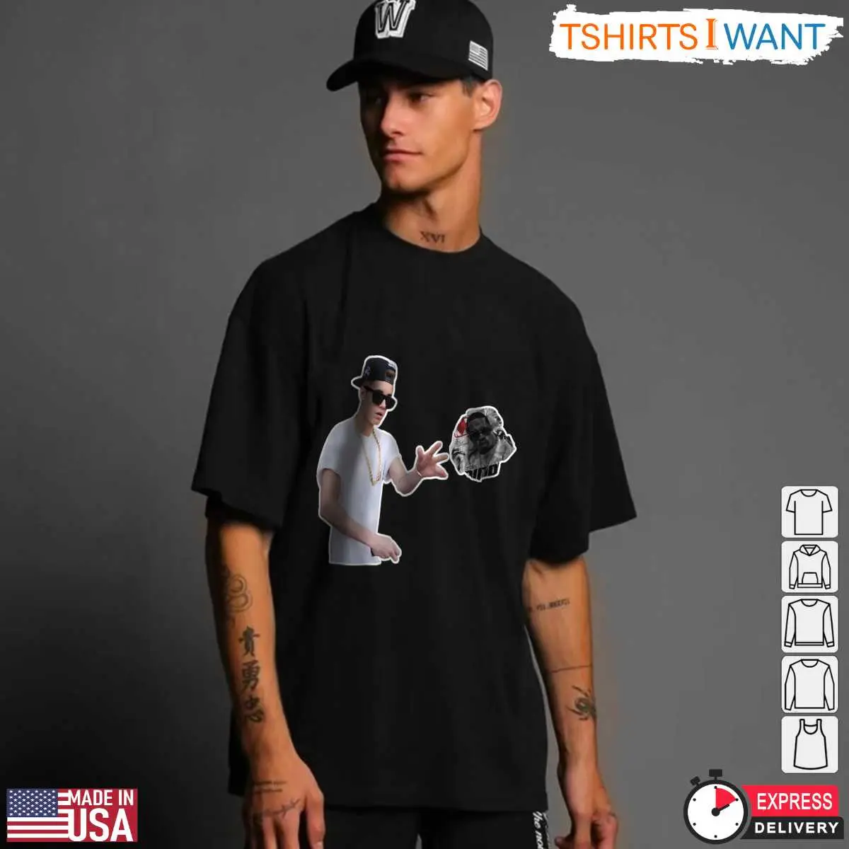 Justin Bieber Throwing Crumpled Newspaper Featuring Sean 'Diddy' Combs T Shirt