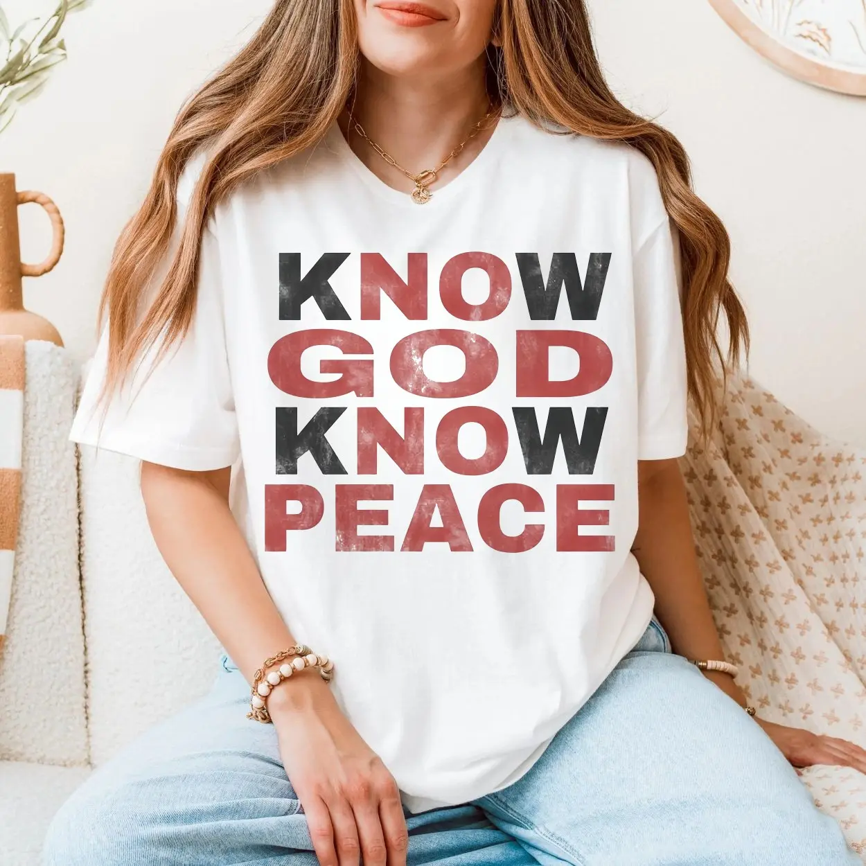 Know God Know Peace E28093 Christian Faith Bold Typography Graphic Tee 5.jpg