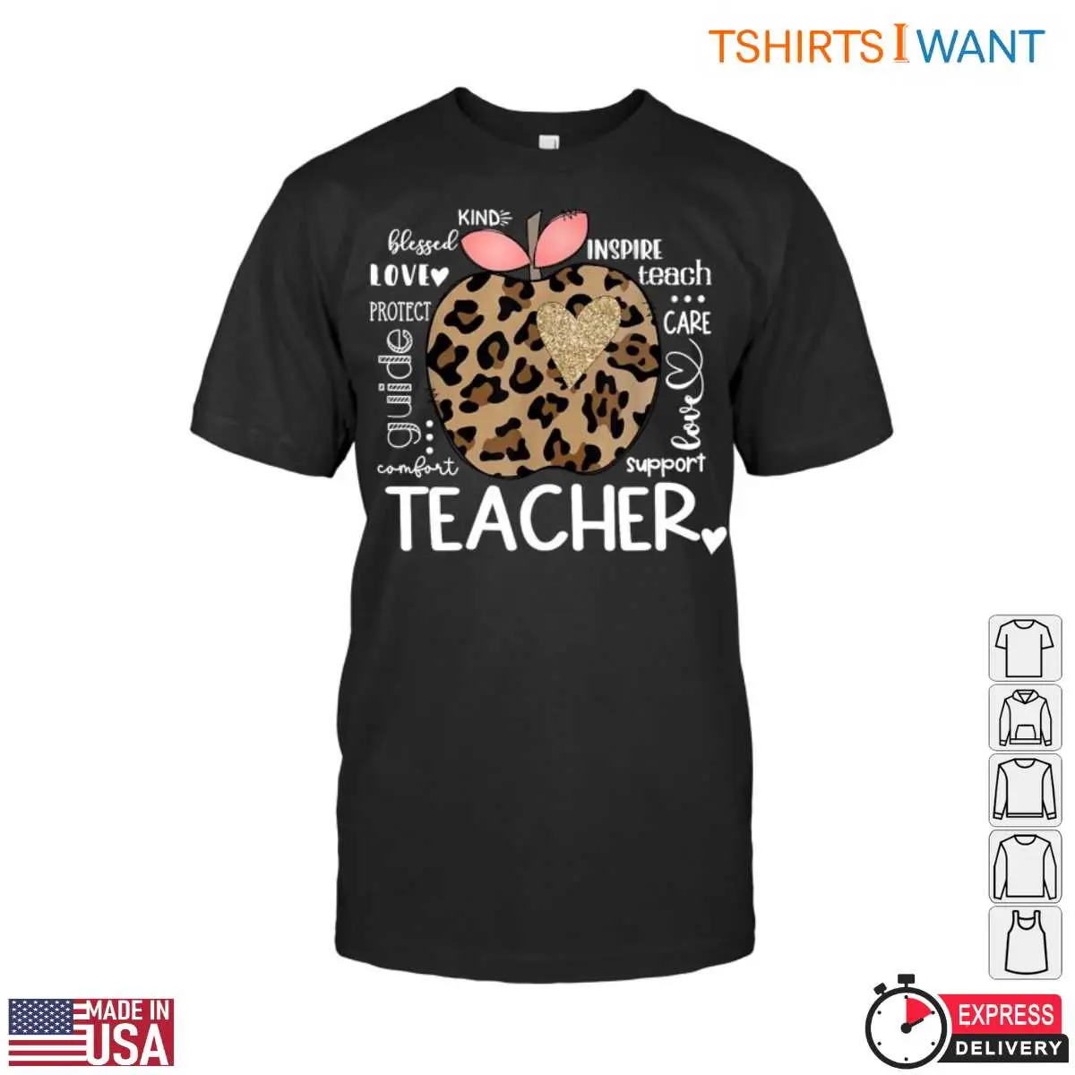 Leopard Print Apple Teacher T-Shirt – Teacher Appreciation Design 12 Leopard Print Apple T-Shirt Front View