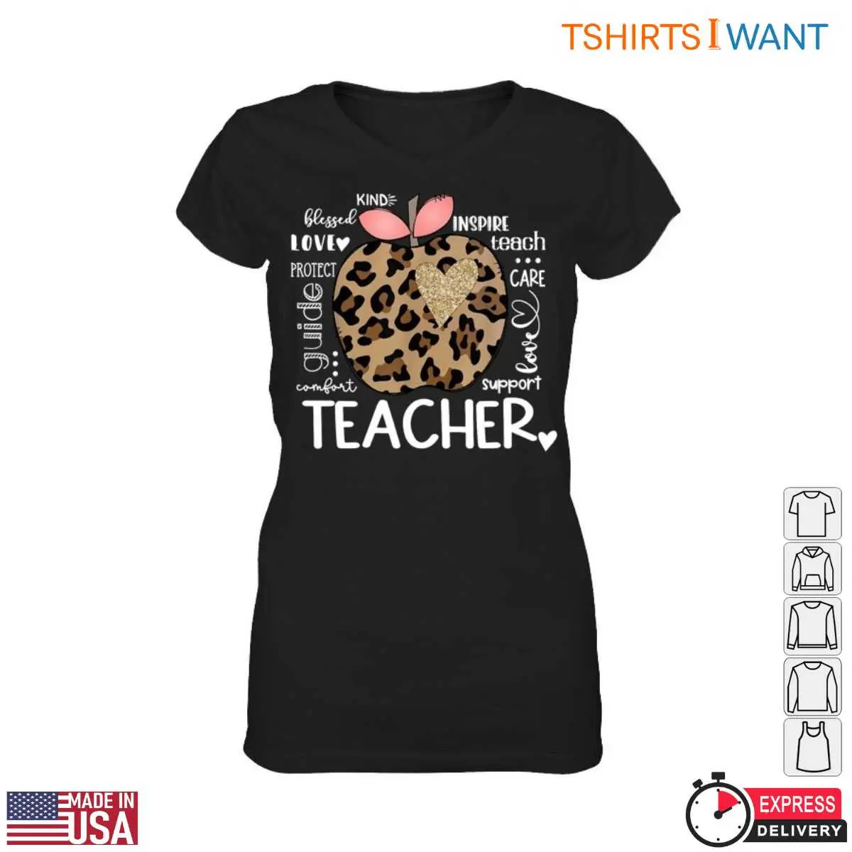 Leopard Print Apple Teacher T-Shirt – Teacher Appreciation Design 13 Leopard Print Apple T-Shirt Detail