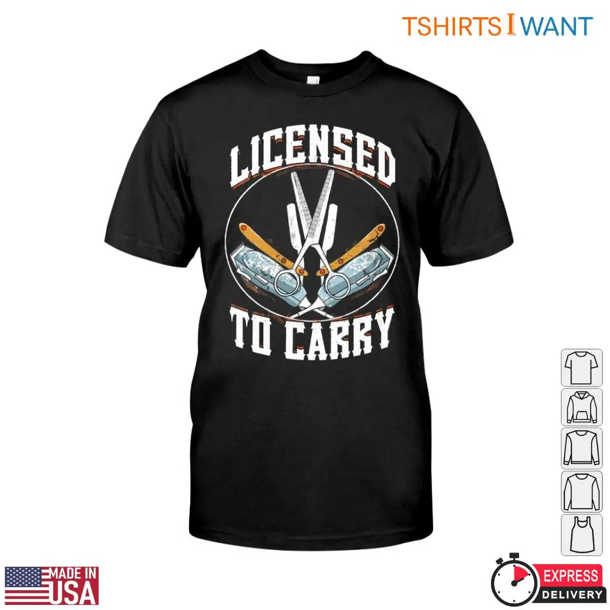 Licensed to Carry Funny Barber Scissors and Razors T-Shirt 12 Licensed to Carry Scissors T-Shirt Front View