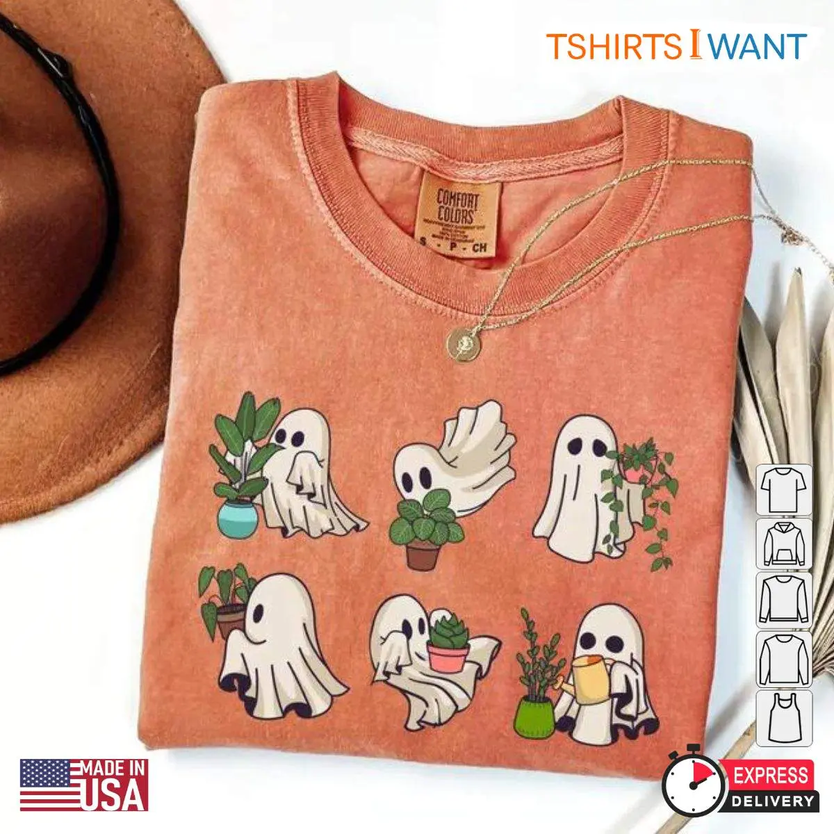 Little Ghost Vintage T-Shirt, Spooky Plant Friends Tee, Crazy Plant Lady Gift for Halloween Gardening 2 Untitled design 2