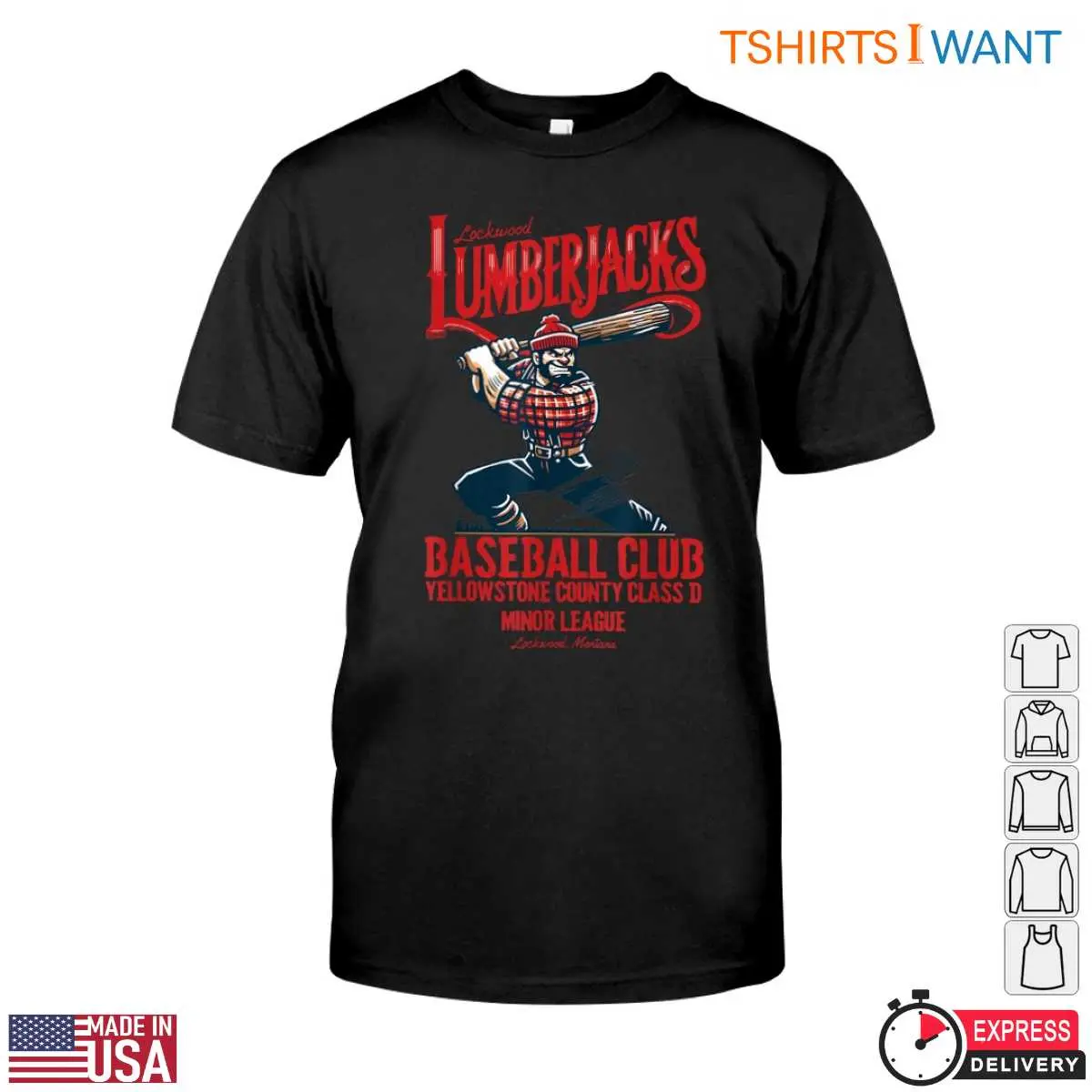 Lockwood Lumberjacks Baseball Club T-Shirt - Minor League Lumberjack Design 10 Lockwood Lumberjacks Baseball Club T-Shirt Front View