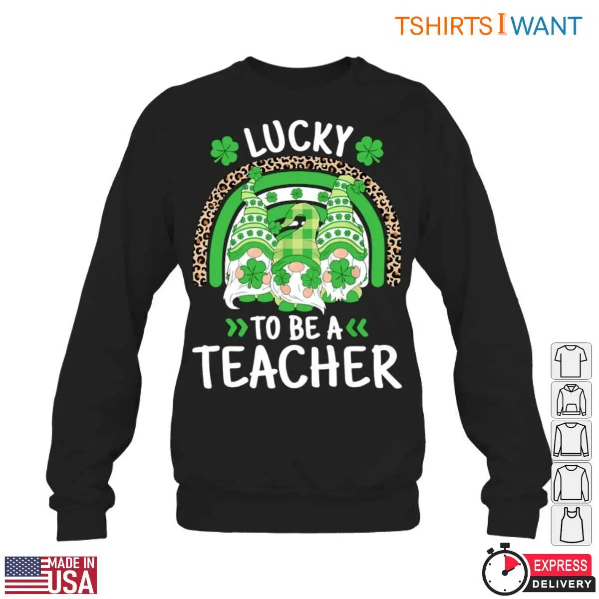Lucky to Be a Teacher with Shamrocks and Gnomes St. Patricks Day Teacher T Shirt 5 1.jpg