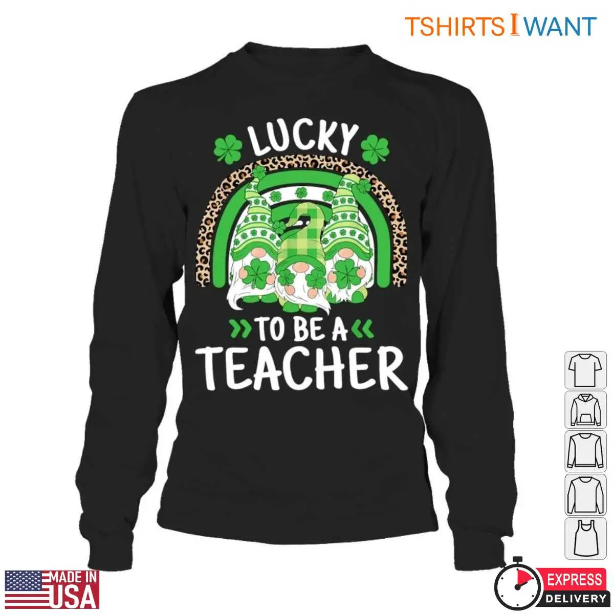 Lucky to Be a Teacher with Shamrocks and Gnomes St. Patricks Day Teacher T Shirt 6 1.jpg