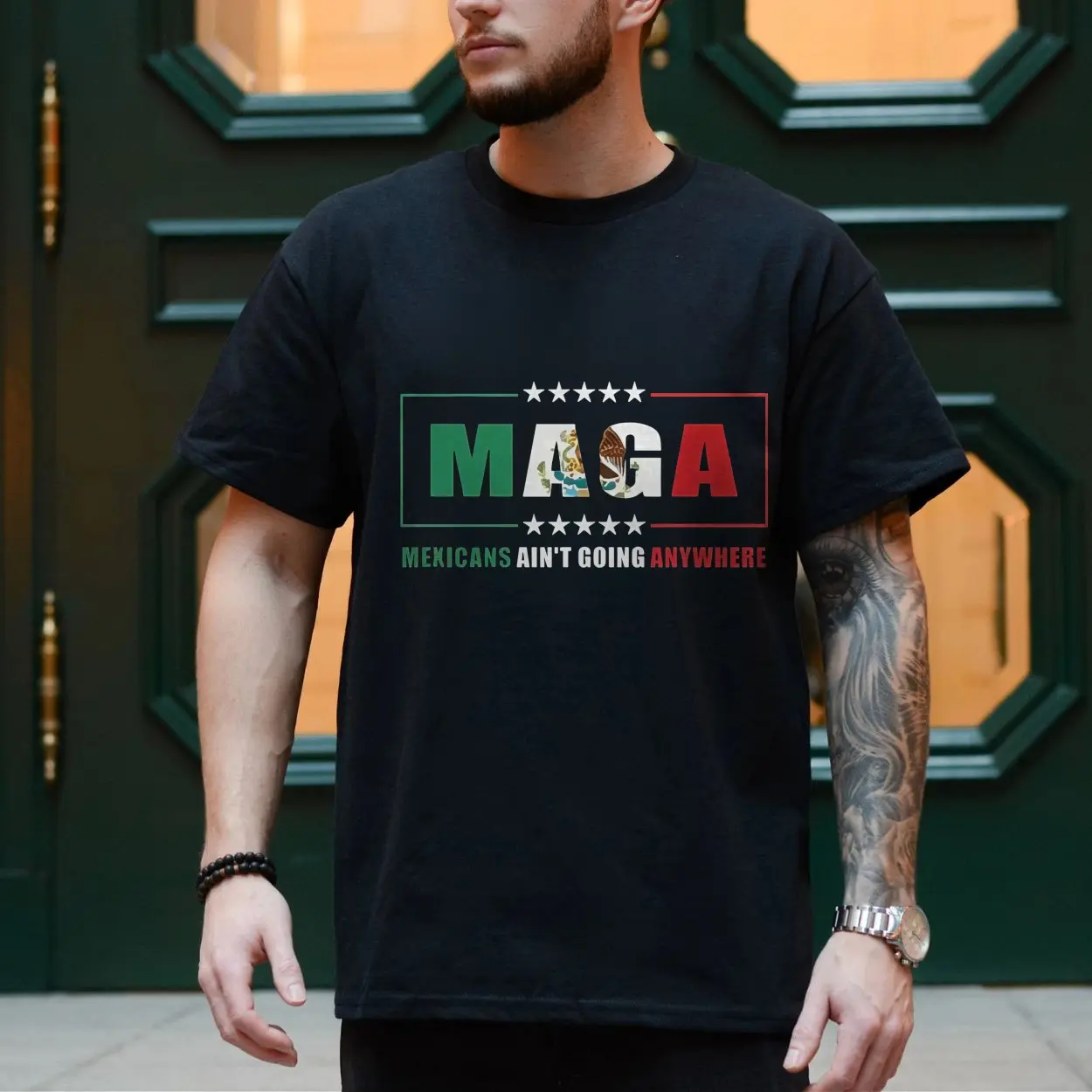MAGA Mexicans Ain’t Going Anywhere T-shirt – Mexican American Flag Two-Sided Tee 4 MAGA Mexicans Aint Going Anywhere T shirt E28093 Mexican American Flag Two Sided Tee 4.jpg