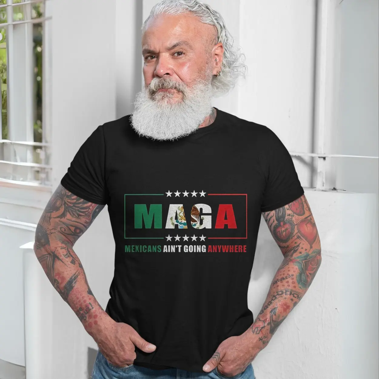MAGA Mexicans Ain’t Going Anywhere T-shirt – Mexican American Flag Two-Sided Tee 7 MAGA Mexicans Aint Going Anywhere T shirt E28093 Mexican American Flag Two Sided Tee 7.jpg