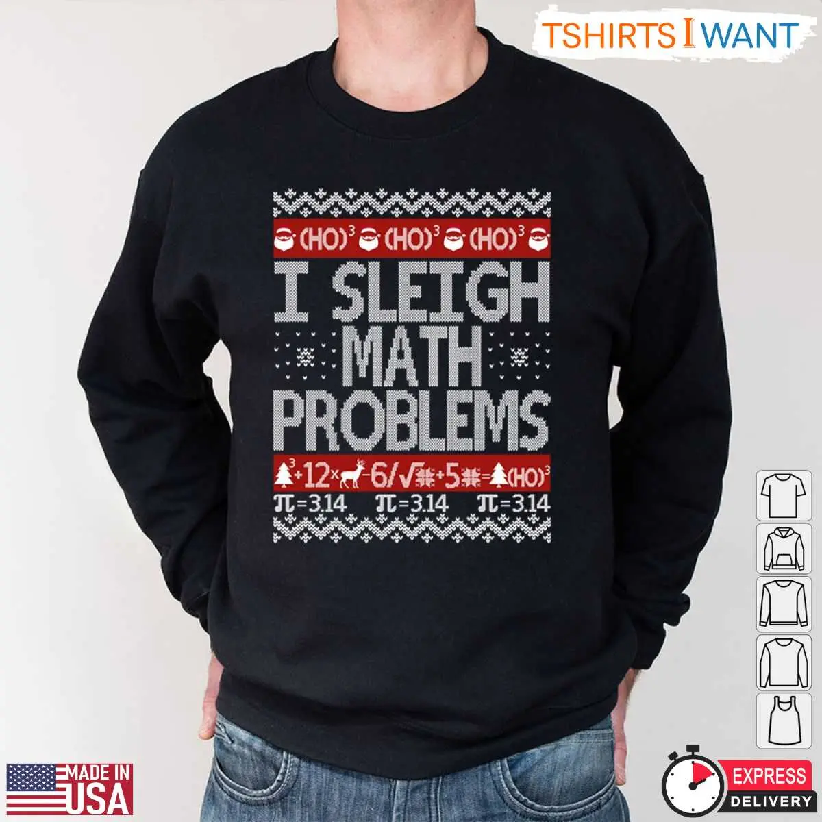 I Sleigh Math Problems Ho Ho Ho - Ugly Christmas Sweatshirt For Math Teachers 13 Math Teacher Christmas Sweater Detail