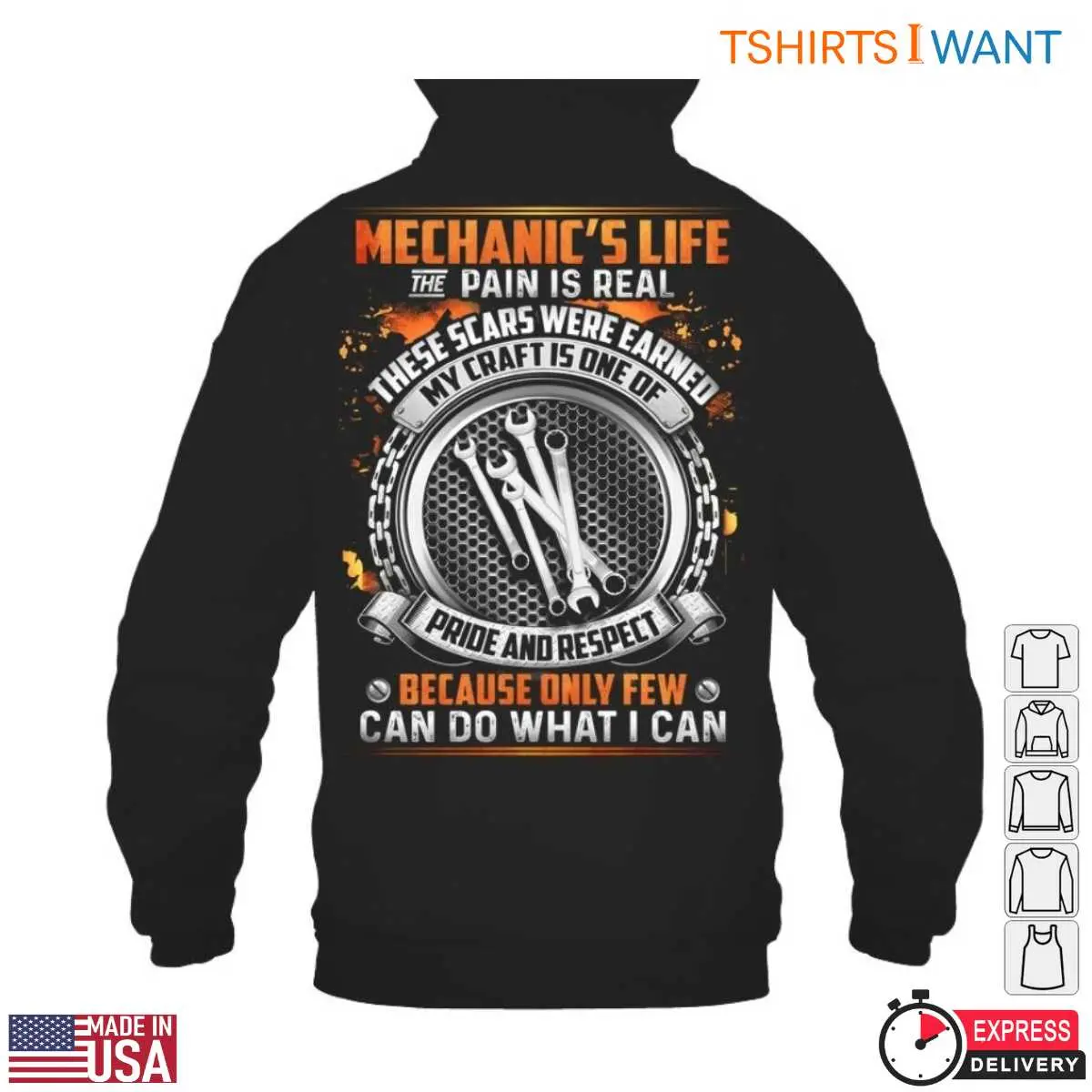 Mechanics Pride T-Shirt – Scars Earned, Craft of Pride and Respect with Gear and Wrench Design Tee 13 Detail view of mechanic pride shirt