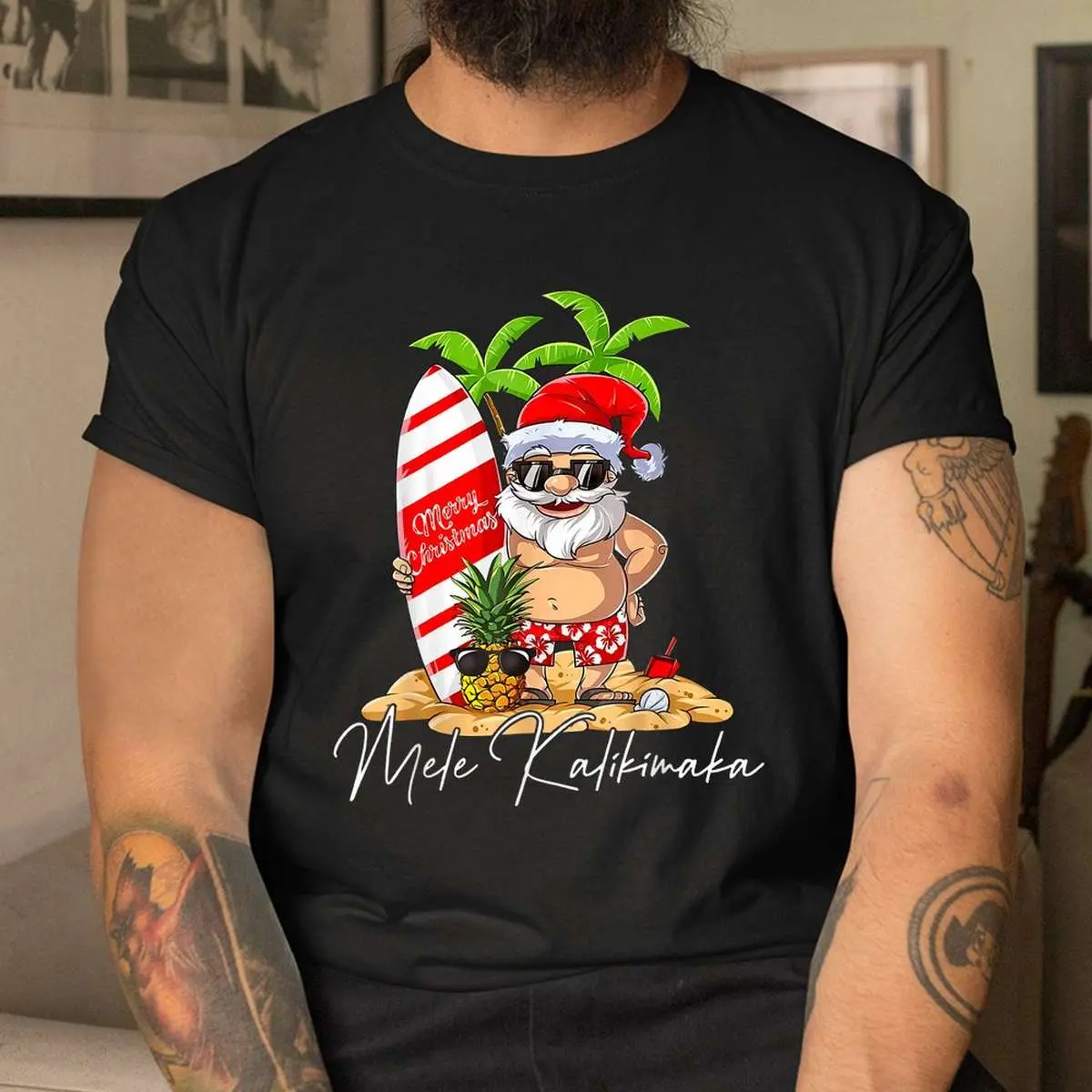 Mele Kalikimaka Shirt - Hawaii Christmas Surfing Santa Xmas Summer Tee 11 Mele Kalikimaka Hawaii Christmas Surf Shirt 4