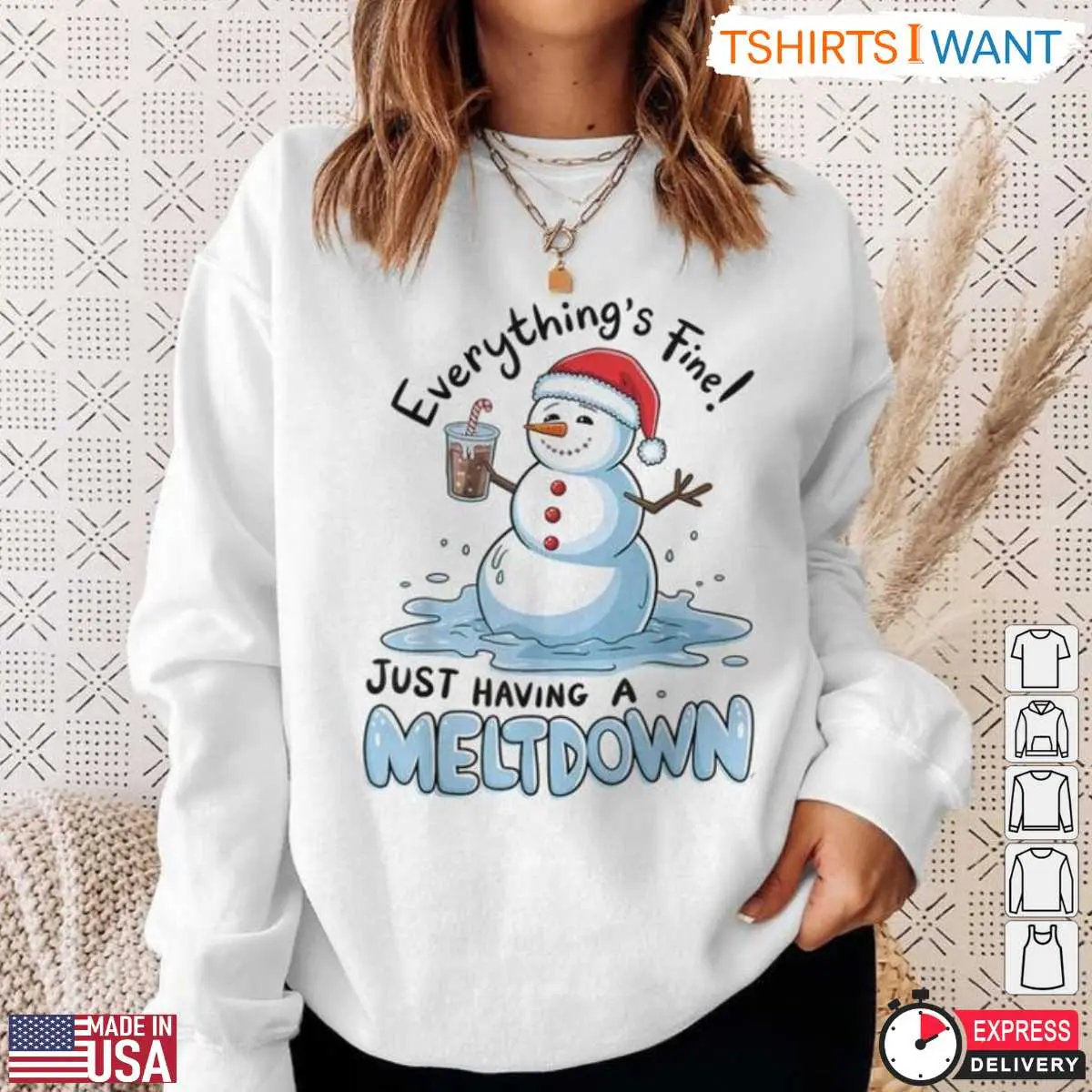 Meltdown Snowman T-Shirt - 'Everything's Fine, Just Having a Meltdown' Holiday Graphic 13 Meltdown Snowman T-Shirt Detail