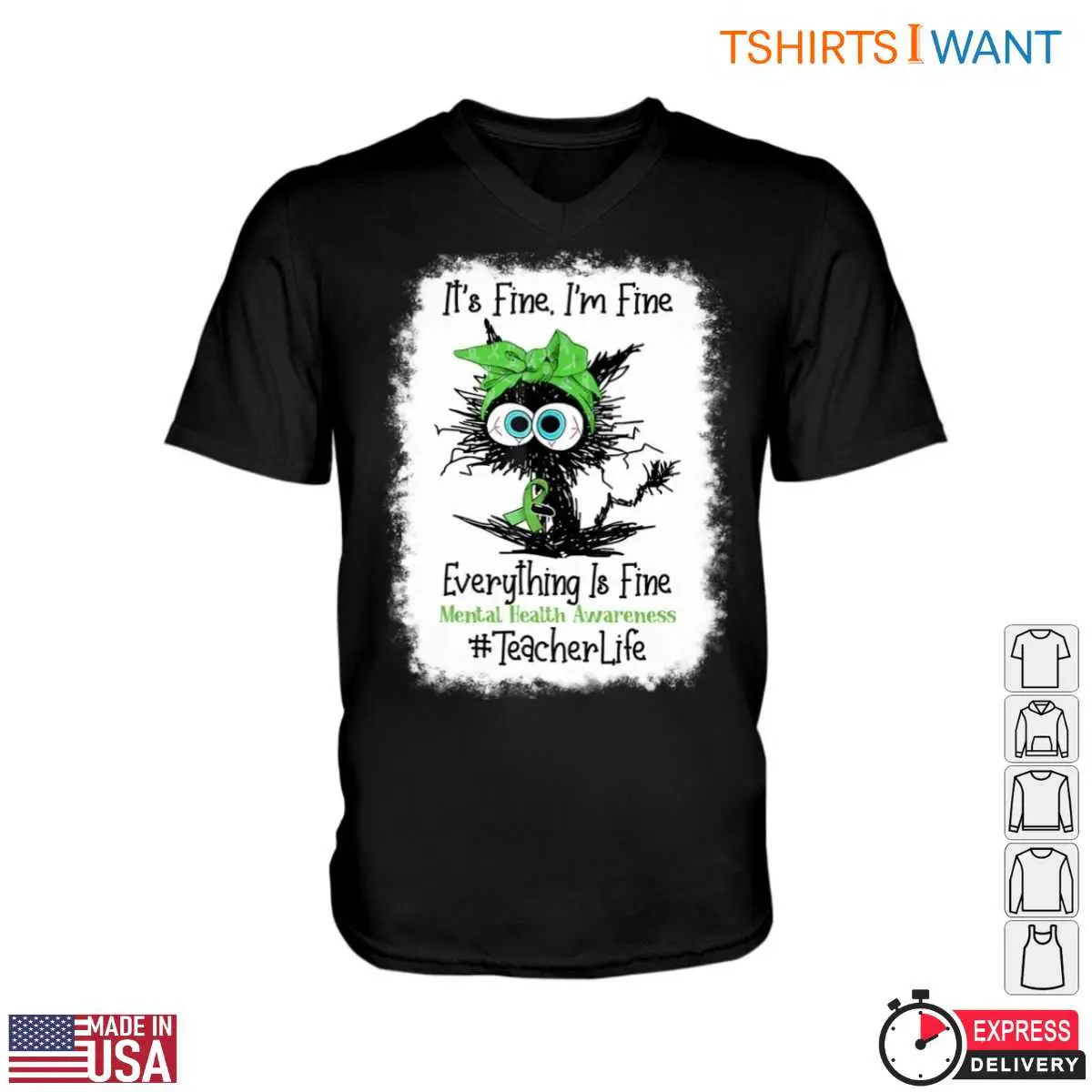 Mental Health Awareness Teacher T-Shirt - It's Fine, I'm Fine Everything Is Fine 13 Mental Health Teacher T-Shirt Detail