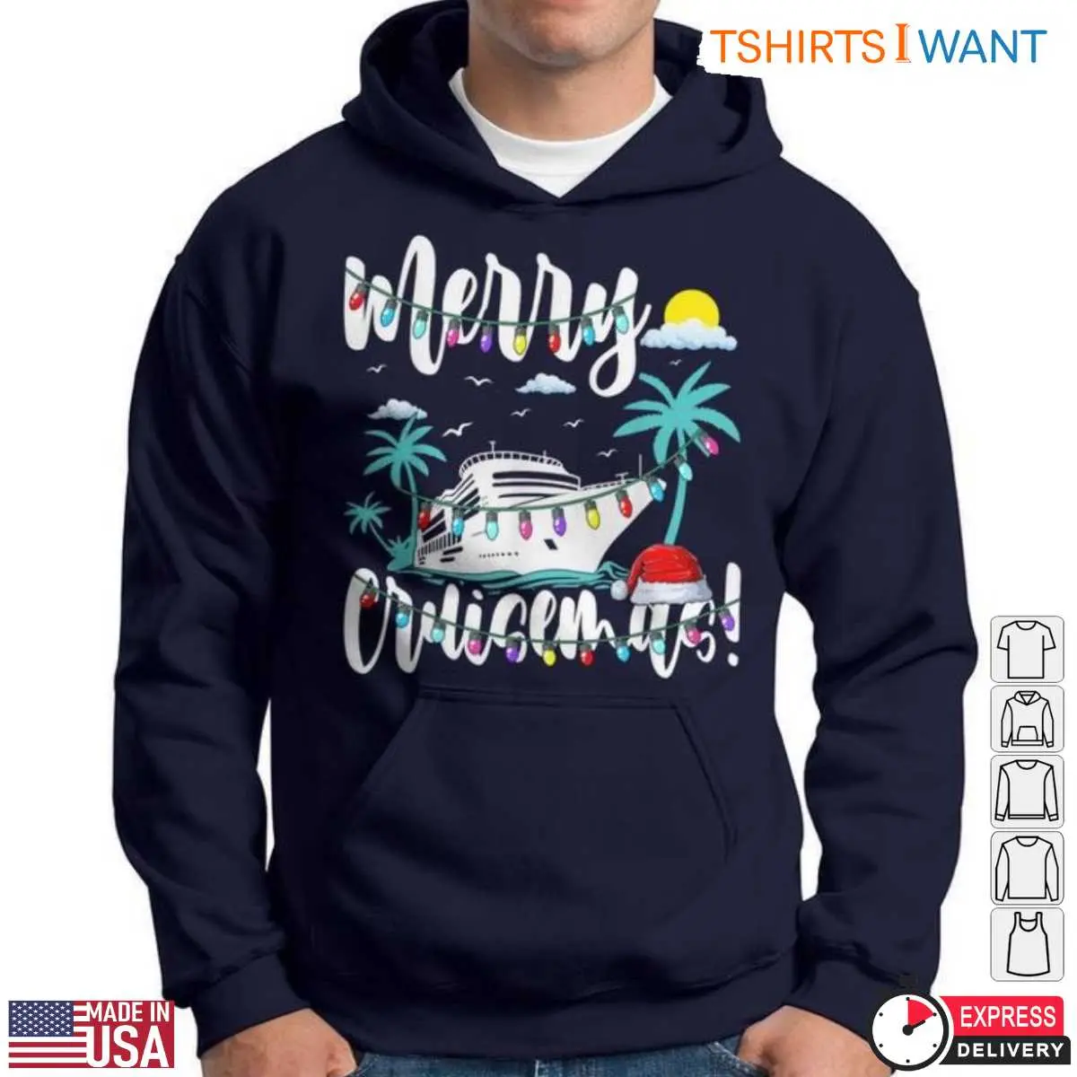 Merry Christmas Cruise T Shirt Tropical Ship with Lights and Santa Hat 6 1.jpg