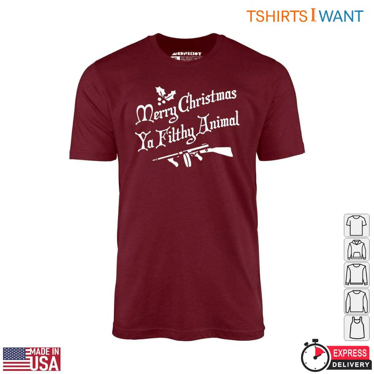 Merry Christmas Quotes T-Shirt - 'Ya Filthy Animal' Holiday Tee 10 Merry Christmas Quotes T-Shirt Front View