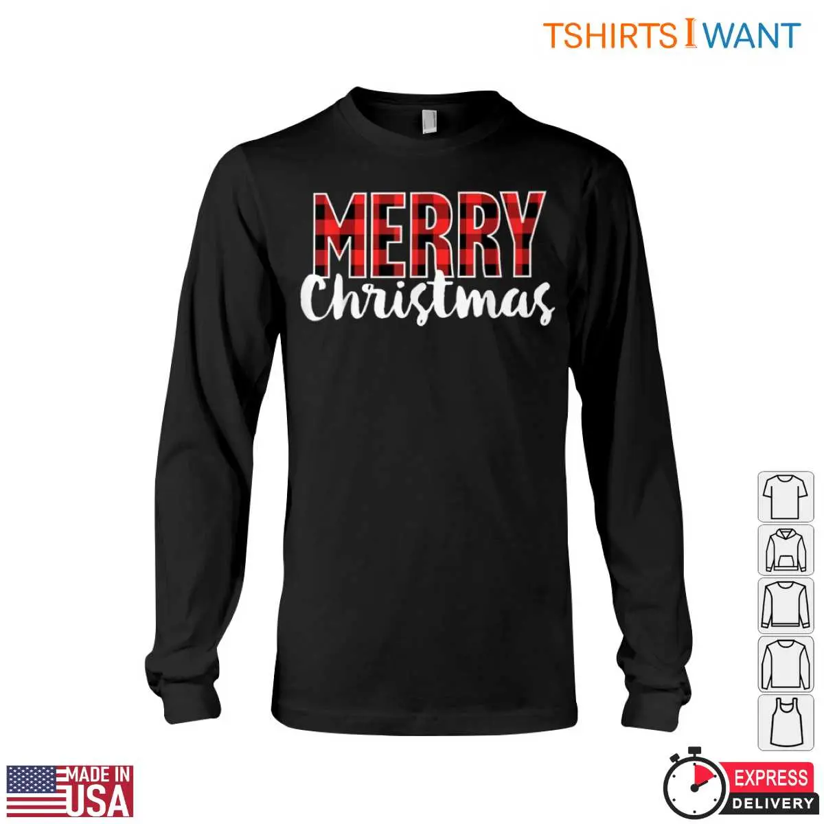 Merry Christmas T-Shirt Red Black Lumberjack Plaid Pattern Holiday Gift 11 Merry Christmas Plaid Pattern T-Shirt Detail