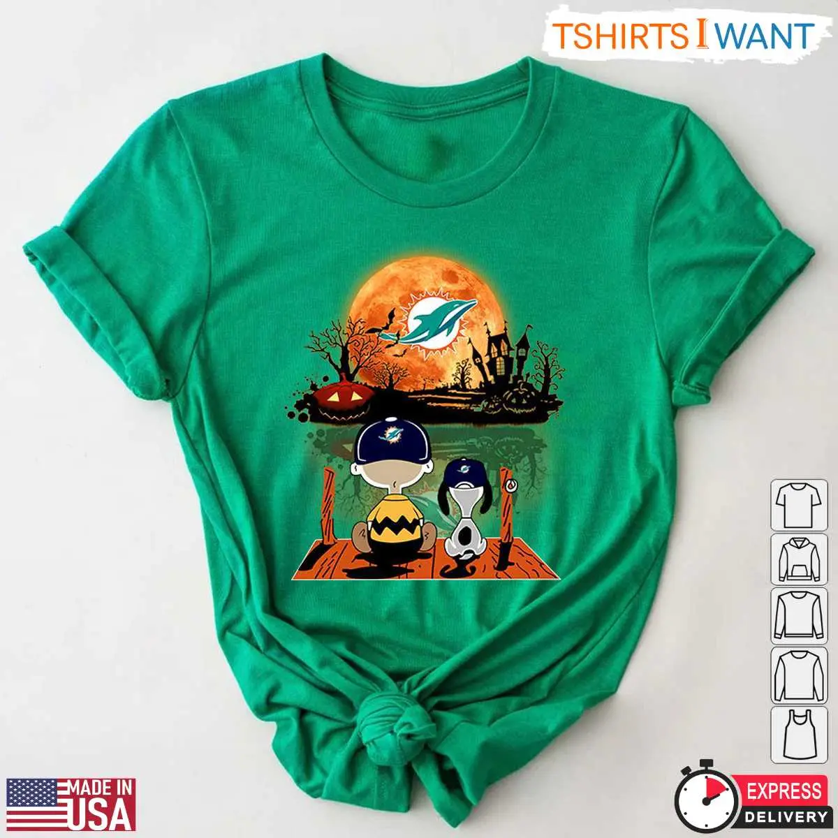 Miami Dolphins Snoopy Halloween T Shirt Charlie Brown and Snoopy Watching Dolphins Football Tee 7 1 1.jpg