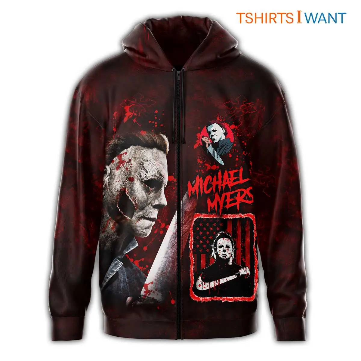 Michael Myers Collage Hoodie – Bloody Halloween Costume for Horror Fans 9 Michael Myers Collage Hoodie Detail
