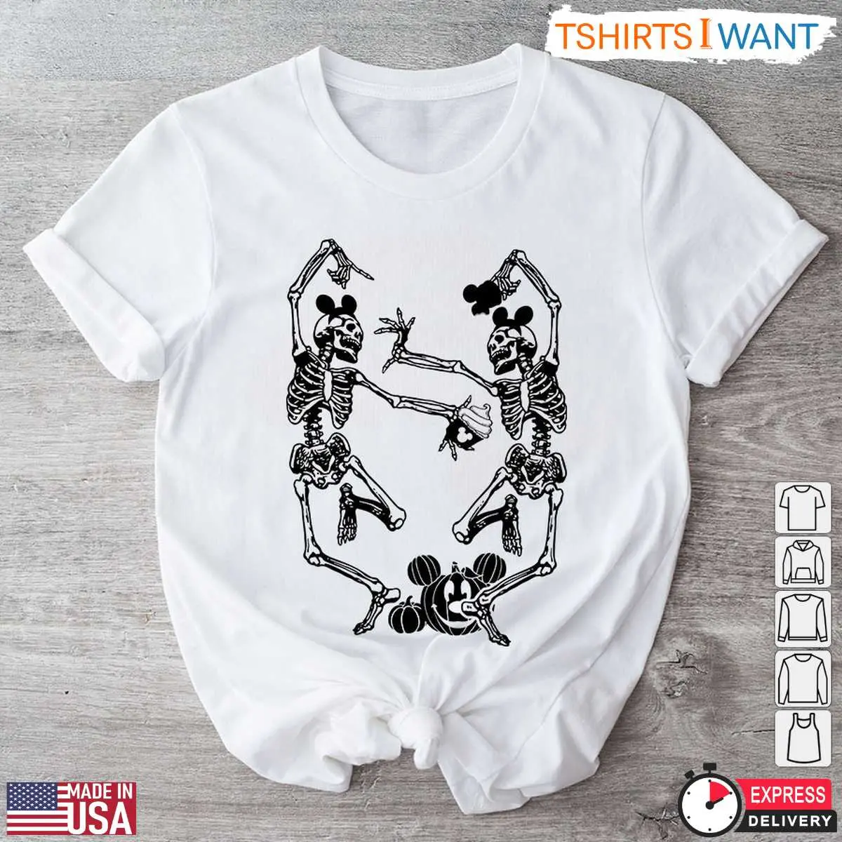 Mickey Mouse Skeleton Halloween T-Shirt – Fun Disney-Inspired Skeleton Couple Graphic Tee 12 Mickey Mouse Skeleton Halloween T-Shirt Front View