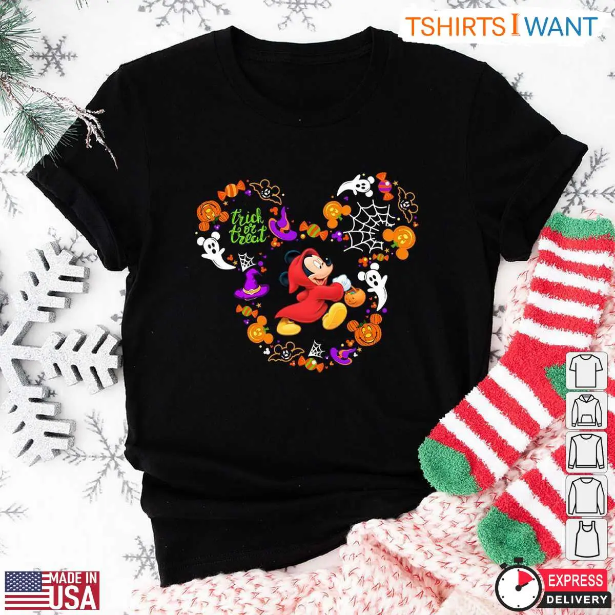 Mickey Mouse Trick or Treat Halloween T-Shirt – Disney Pumpkin and Ghost Graphic Tee 12 Mickey Mouse Trick or Treat Halloween T-Shirt