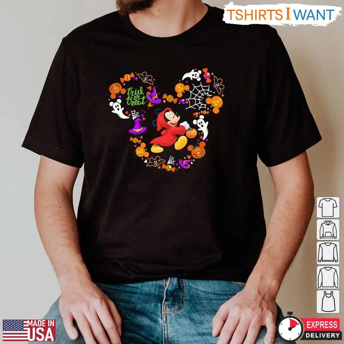 Mickey Mouse Trick or Treat Halloween T-Shirt – Disney Pumpkin and Ghost Graphic Tee 13 Mickey Mouse Trick or Treat Halloween T-Shirt Detail