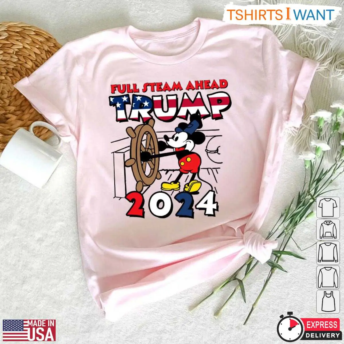 Mickey Trump T Shirt 2024 Full Steam Ahead Cartoon 5 1.jpg