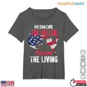 Military Support T-Shirts - 'Honor The Fallen, Thank The Living' with USA Flag Design 8 Military Support T Shirts Honor the Fallen Thank the Living 4 1.jpg