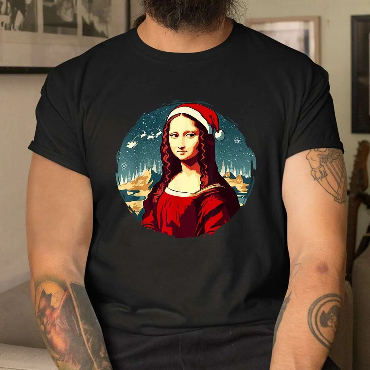 Mona Lisa Christmas Funny Art Shirt - Holiday Parody Design 11 Mona Lisa Christmas Funny Art Parody Shirt 4