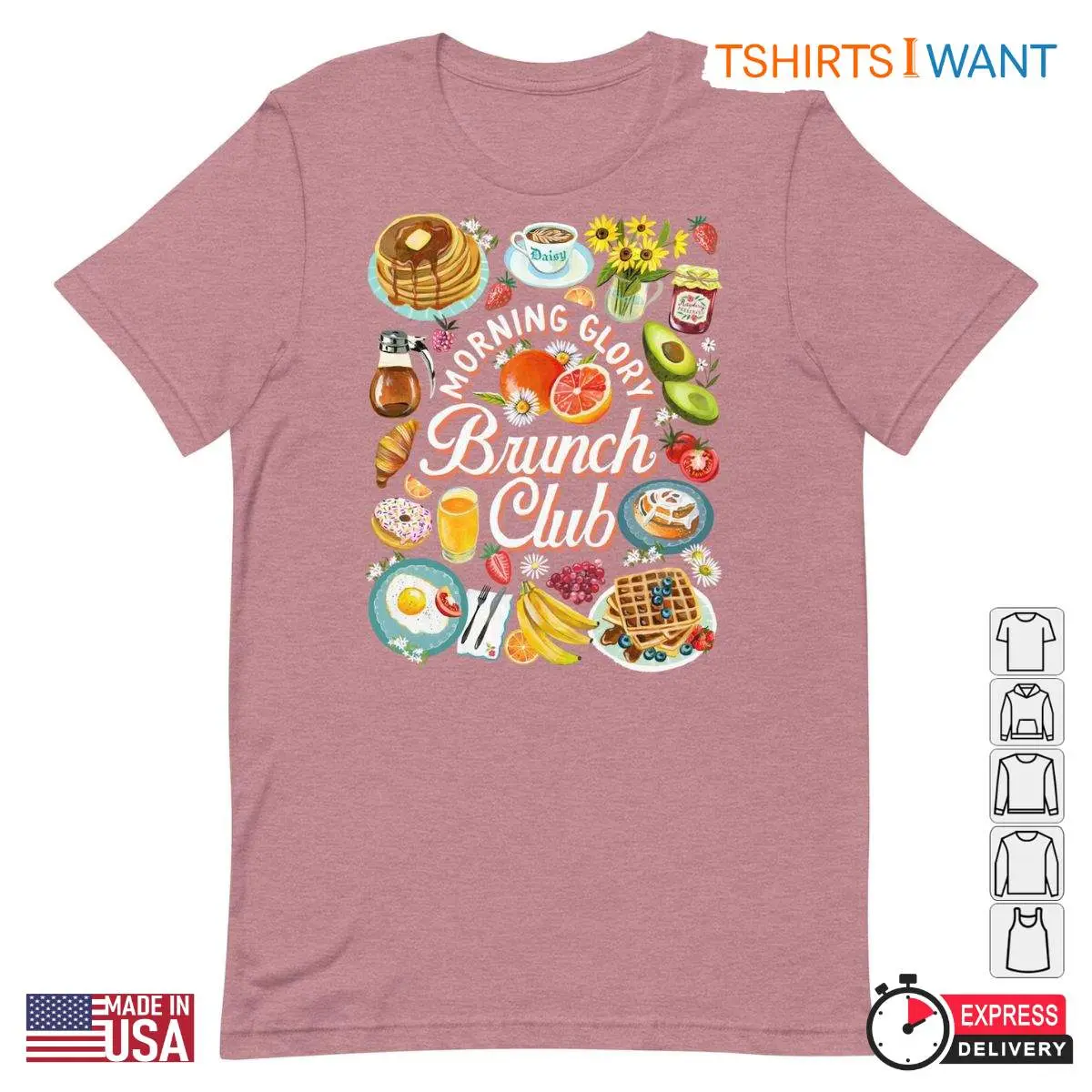 Morning Glory Brunch Club T-Shirt with Hand-Drawn Food Graphic – Perfect Weekend Brunch Outfit & Foodie Gift 13 Morning Glory Brunch Club T-Shirt detail view