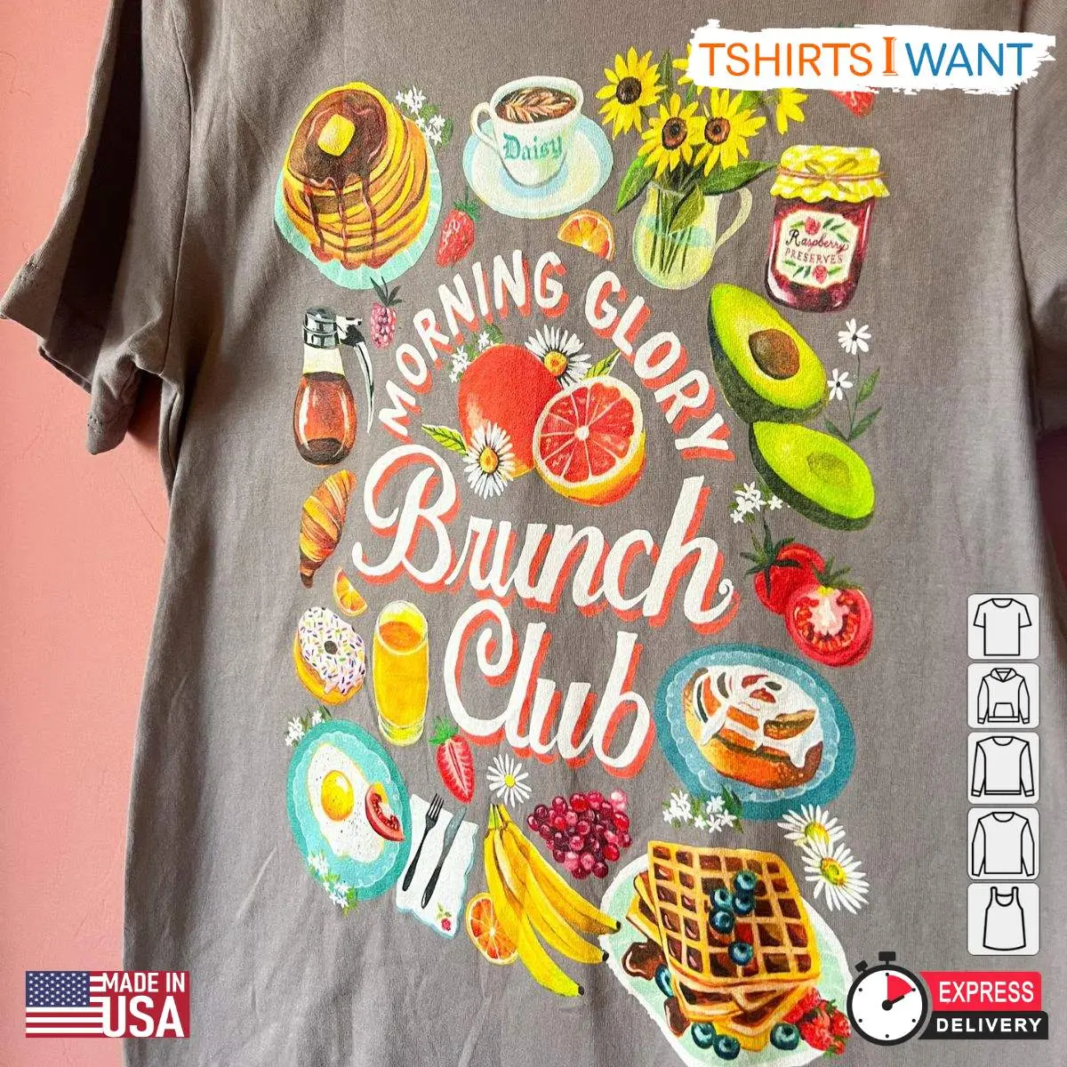 Morning Glory Brunch Club T-Shirt with Hand-Drawn Food Graphic – Perfect Weekend Brunch Outfit & Foodie Gift 5 Untitled design 5