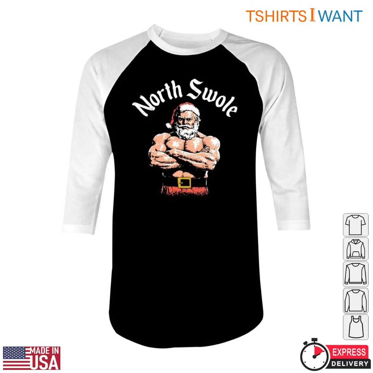 Muscle Santa T-Shirt –'North Swole' Festive Christmas Apparel 11 Muscle Santa Christmas T-Shirt Model View