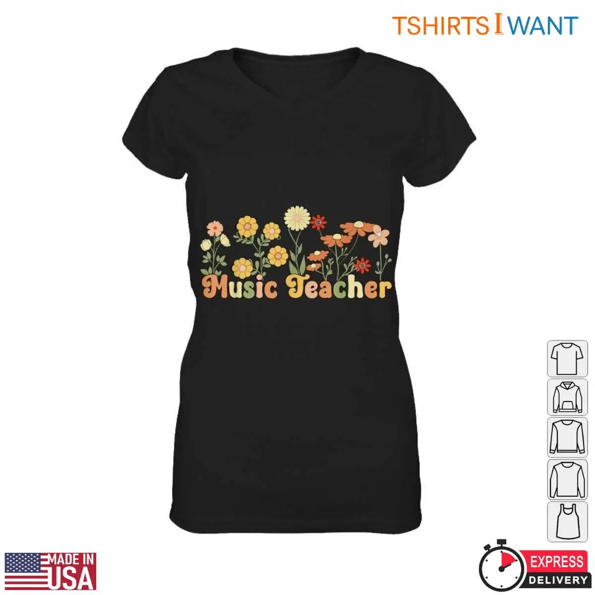 Music Teacher with Colorful Floral Design T Shirt 2 1.jpg